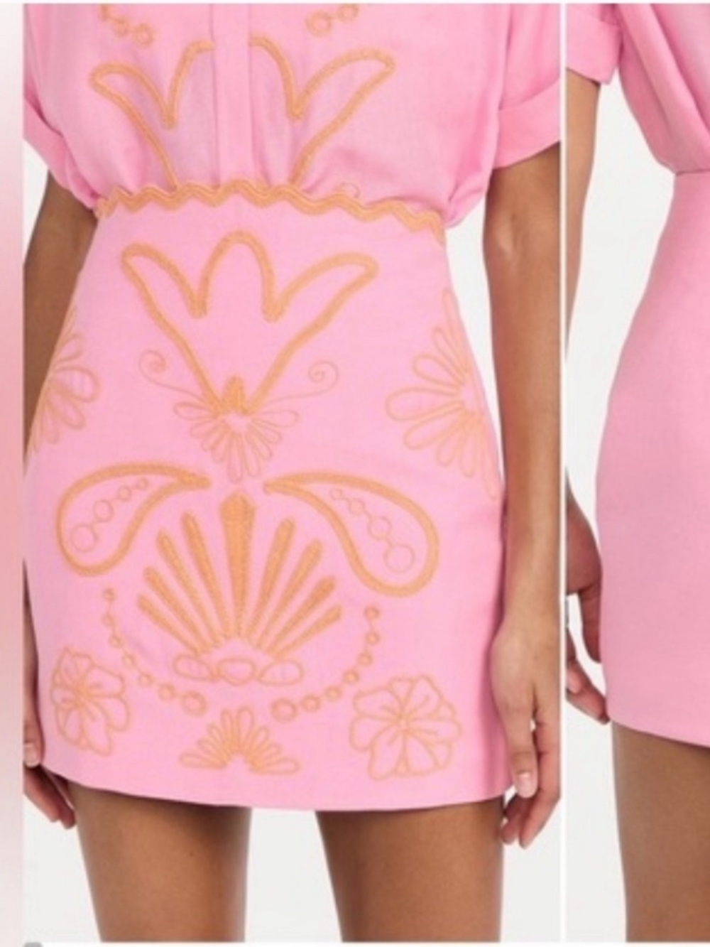 Embroidered Pink Mini Skirt with Gold Motif